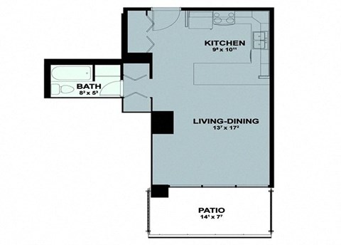 Floor plan for studio, 1 bath, 489 sqft